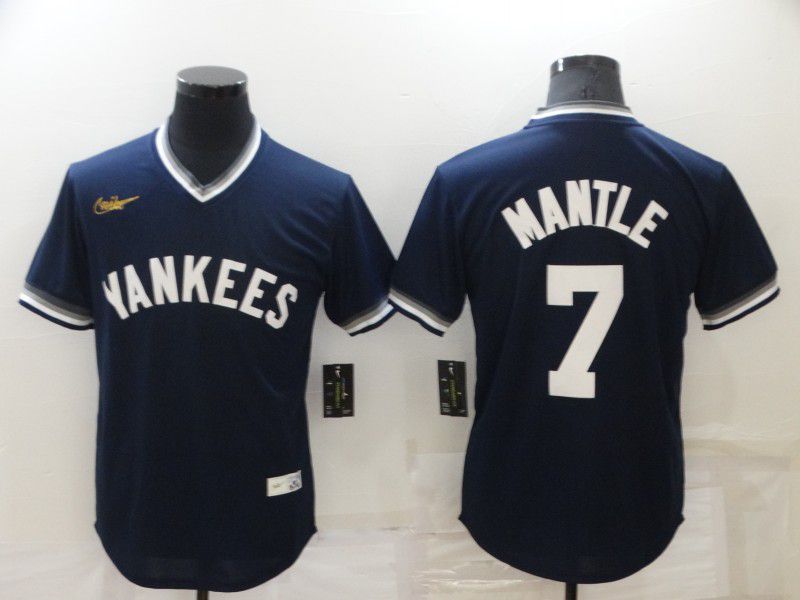Men New York Yankees #7 Mantle Blue Throwback Game 2022 Nike MLB Jersey->new york yankees->MLB Jersey